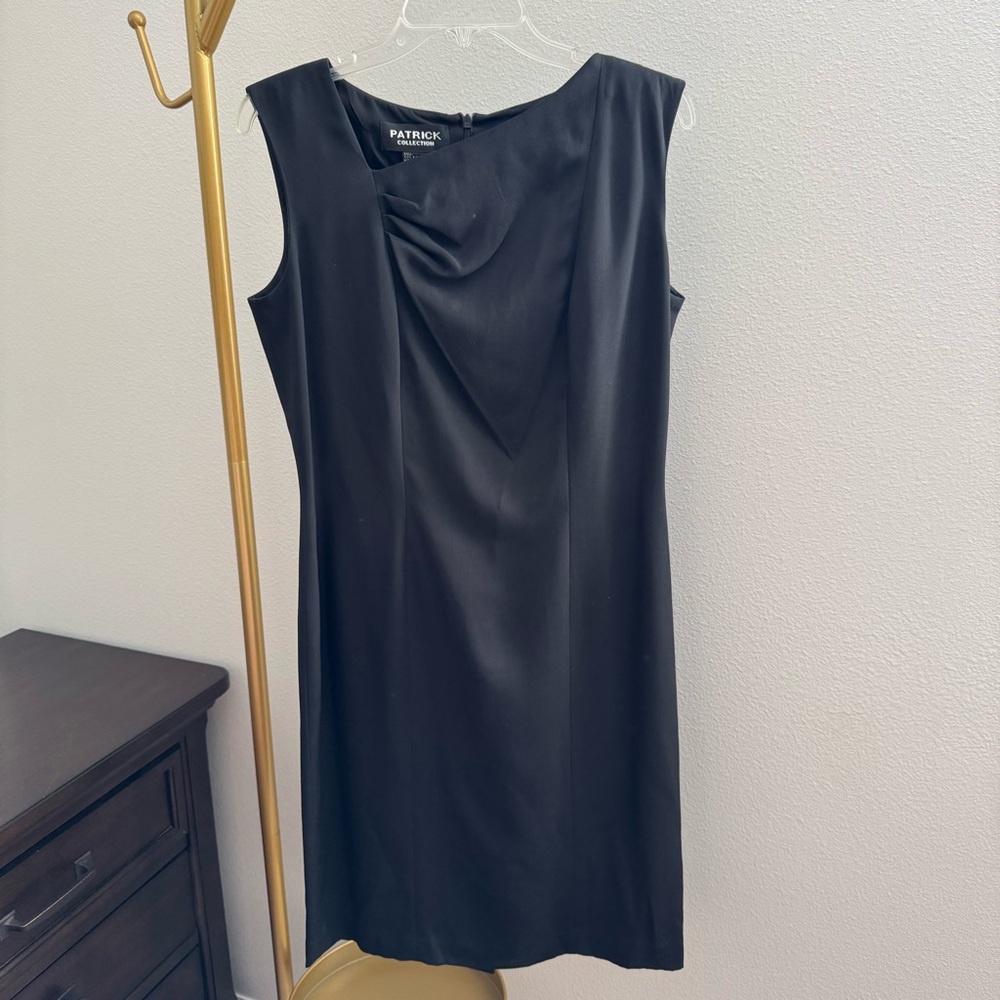 Vintage Silk Patrick Collection Dress w/Asymmetrical Neckline - Size 12 - Black